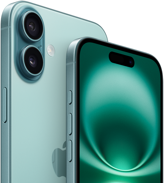 iPhone 16 Plus và iPhone 16, nút Tác Vụ, nút âm lượng, nút Sườn và Điều Khiển Camera, vỏ ngoài mặt trước, thiết kế màn hình toàn phần, Dynamic Island ở giữa gần phía trên cùng của màn hình, vỏ ngoài mặt sau, màu Xanh Mòng Két, hệ thống camera kép tiên tiến nhô lên ở góc trên cùng bên trái, logo Apple ở giữa