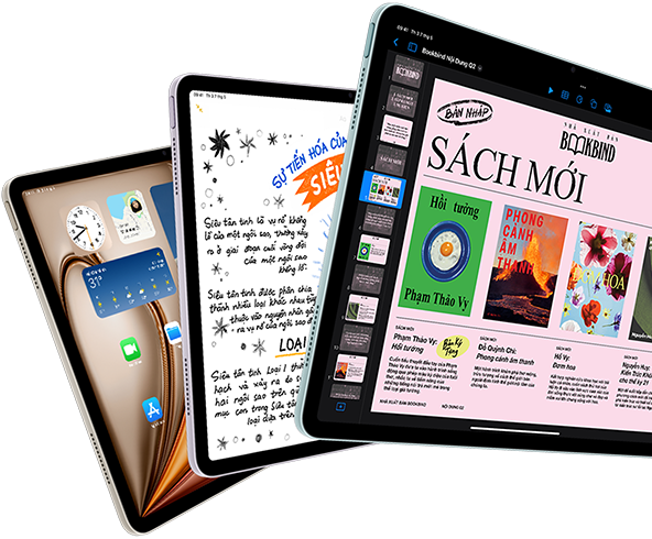 Ba màn hình iPad Air hiển thị các tính năng của iPadOS